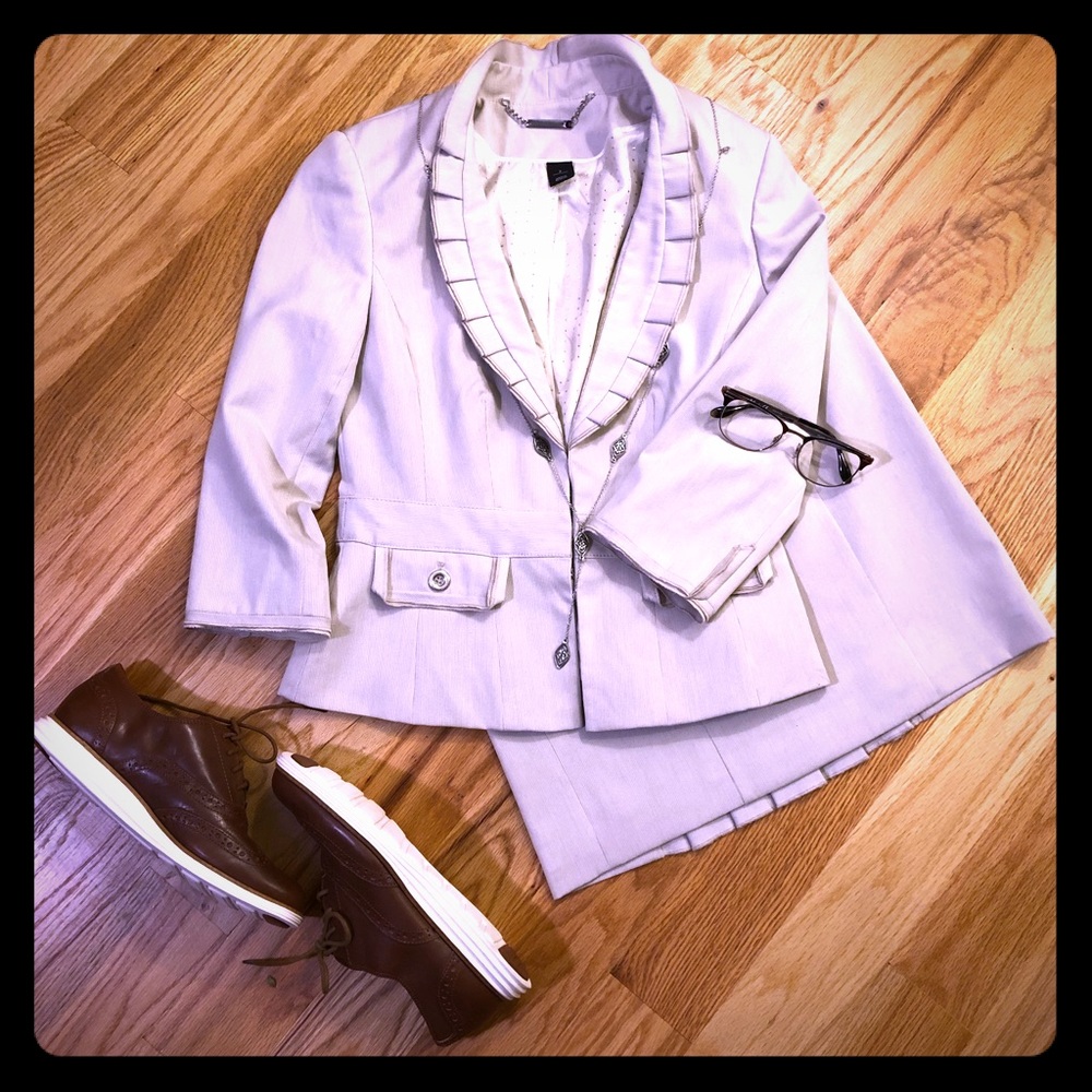 White House Black Market tan skirt suit